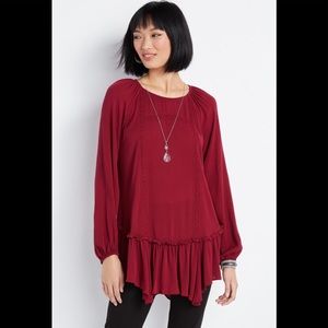 Maurices boho red long sleeve blouse.  Brand new with tags.